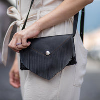 Small crossbody black leather handbag