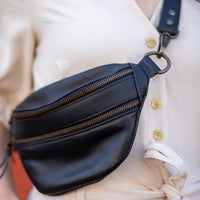 Black leather sling bag