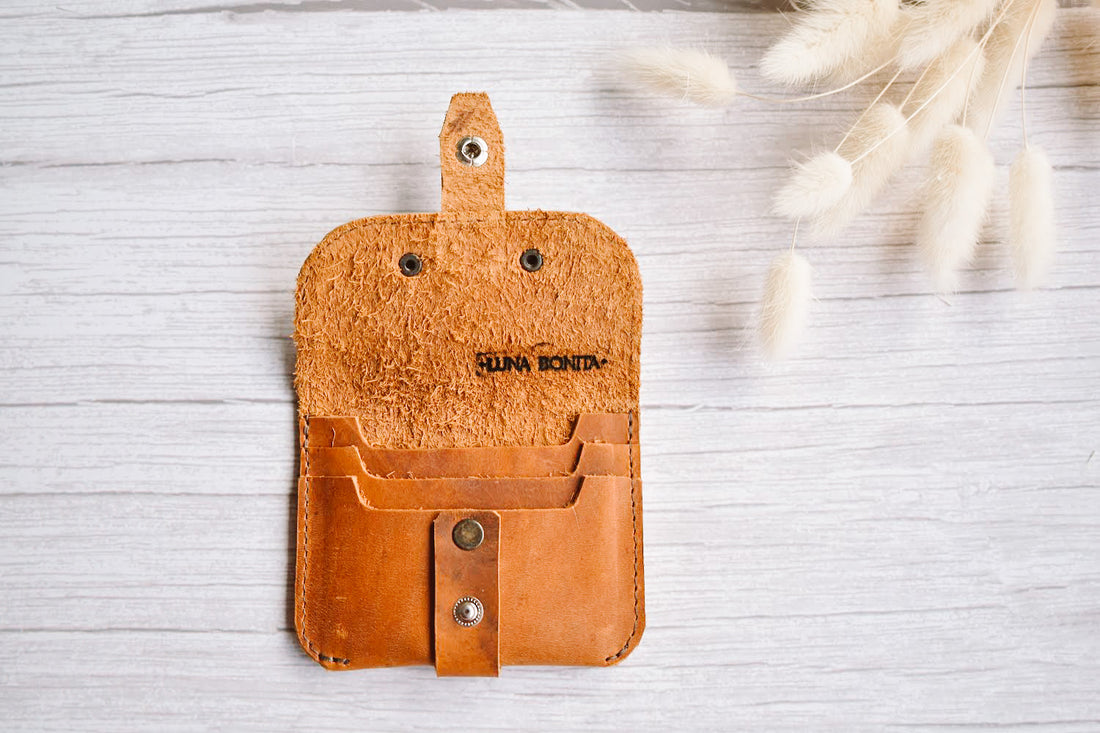 light brown card holder, genuine leather