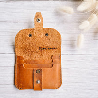 light brown card holder, genuine leather