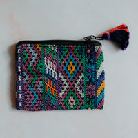 Mini coin bag, made with upcycled traditional colourful textile 