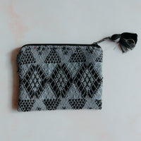 Mini upcycled coin purse, grey colour with fun patterns