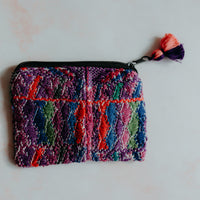 Handmade coin pouch bag, colourful traditional indigenous upcycled textile