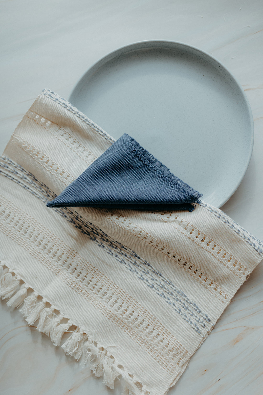 Handmade placemat and napkin light blue set
