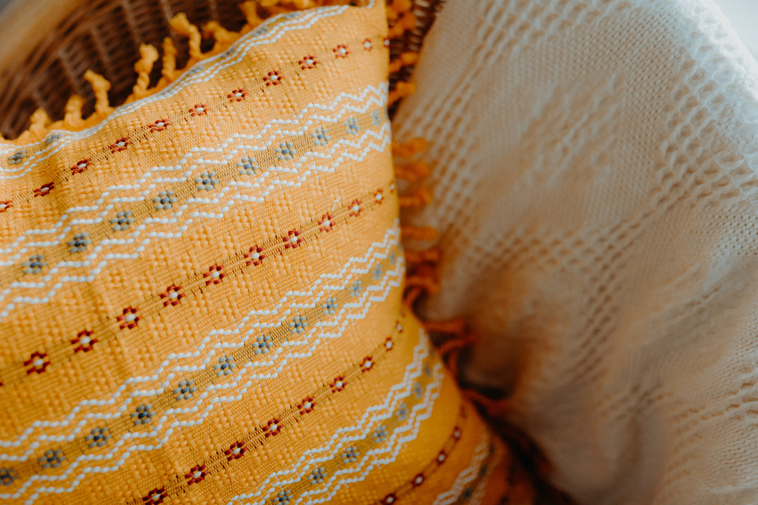 Yellow cushion cover close up