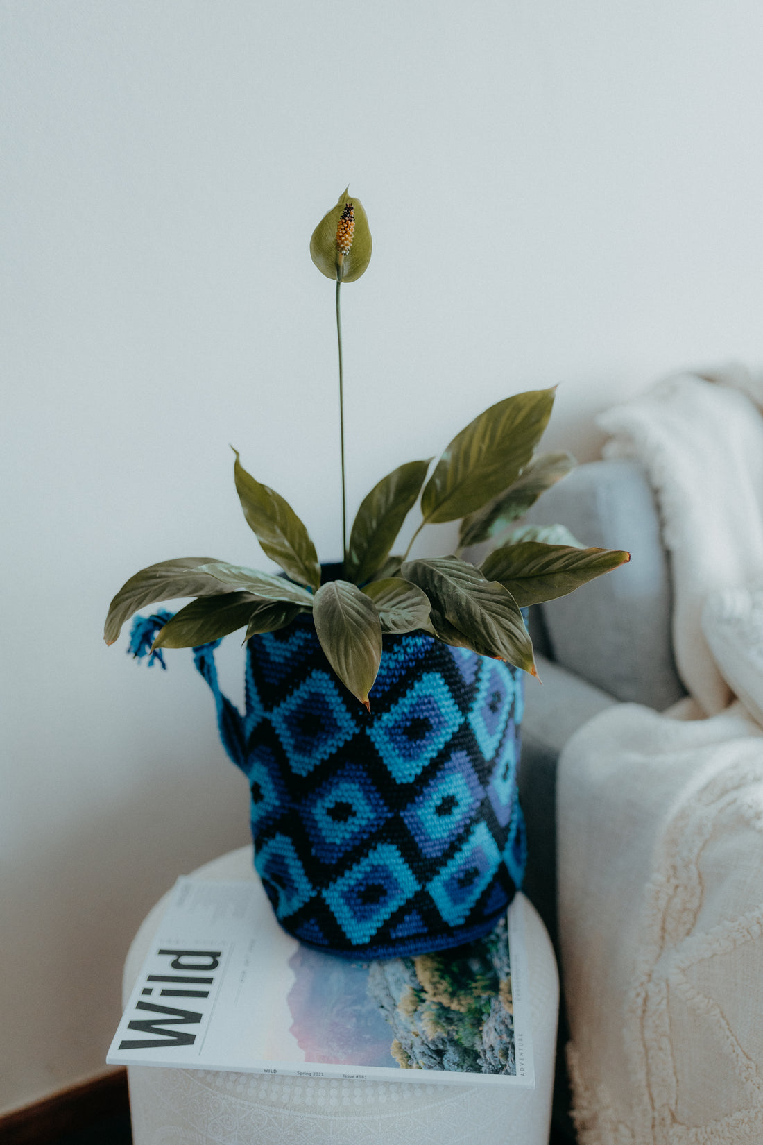 Handmade blue crochet handbag