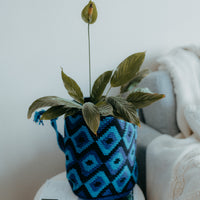 Handmade blue crochet handbag