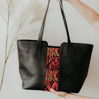 Large tote black leather handbag
